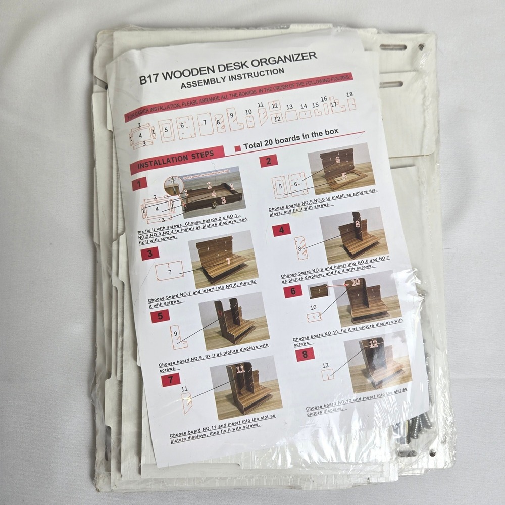 Wooden Desk Organizer,‎ White, B17 New Sealed